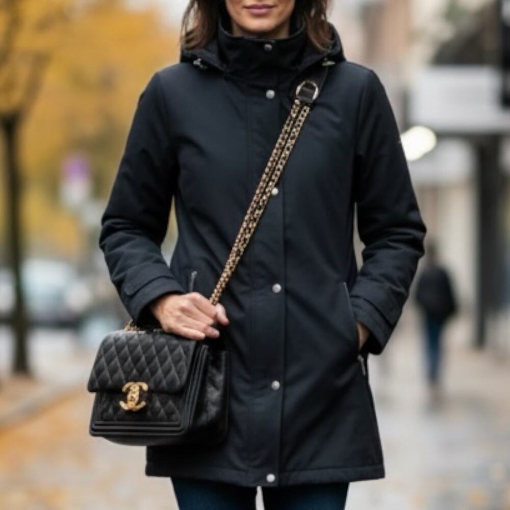 Calvin Klein Coat Jacket Women's SZ M Black Soft Shell Insulated Hood Detach